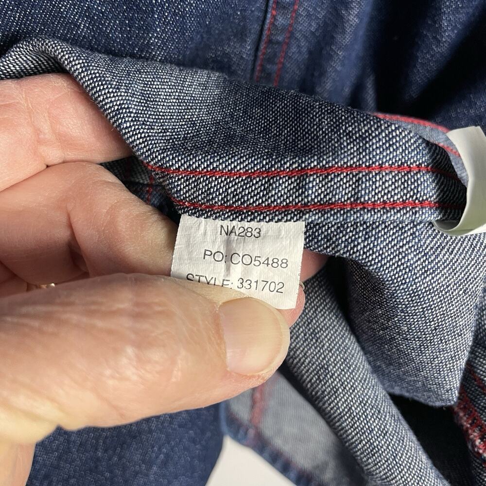 Vintage Ralph Lauren Chaps Denim Shirt Mens XL Y2K Red Stitching Sleeve Spellout - Picture 13 of 13